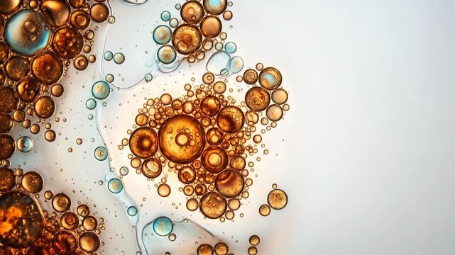 Microbiological pattern with glowing colorful microorganisms and luminous microscopic structures, abstract science background, microbiology research, vibrant cellular textures with copy space