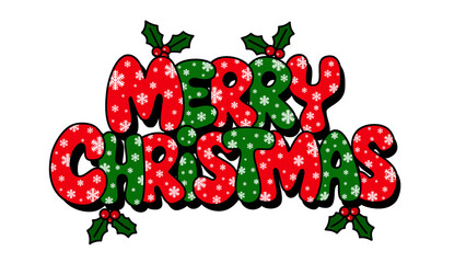 Merry christmas typography text design with snowflakes and holly berry leaves © Solly Gallery