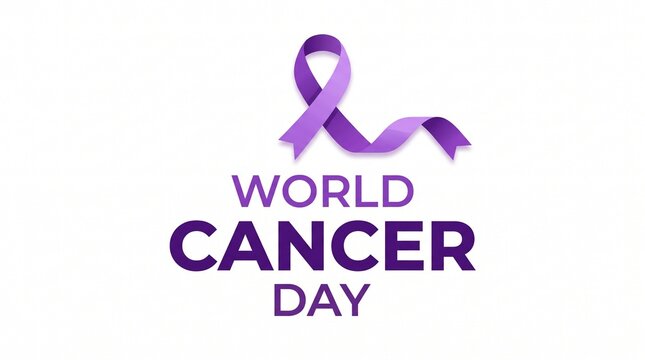 World cancer day awareness ribbon and text illustration promoting hope support and research for cancer patients and survivors