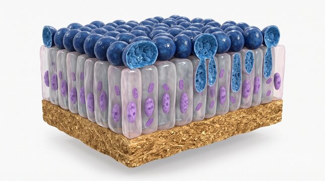 Detailed illustration of a biological cell membrane structure with protein channels and lipid bilayer components in vibrant colors