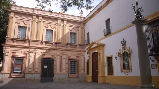 View of exterior of Iglesia El Museo in old town Seville on a sunny day, Sevilla, Andalusia, Spain, Europe