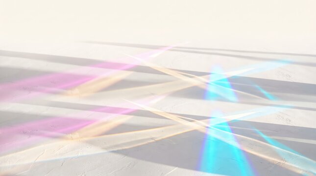 Abstract background with colorful light beams and soft shadows on a textured white surface, creating a modern and artistic atmosphere