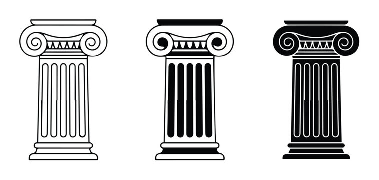 Classical column set with Ionic and Doric styles for architecture and design