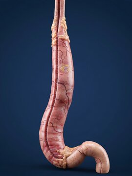 3d medical illustration of a human stomach after sleeve gastrectomy surgery showing the stapled gastric tube