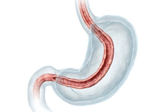 3d illustration of sleeve gastrectomy surgery, showing reduced stomach size for weight loss and obesity treatment