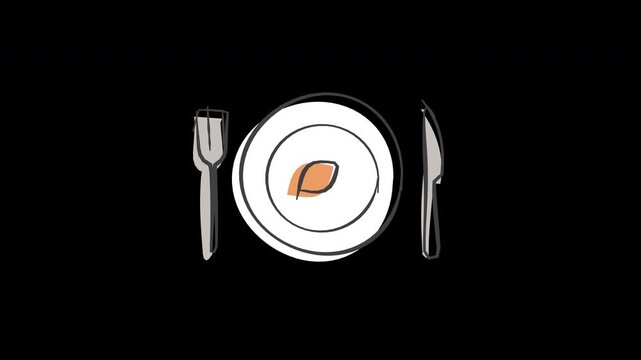 Hand Drawn Thanksgiving dinner plate with fork and knife food 4K Hand Drawn Animation with alpha transparent background