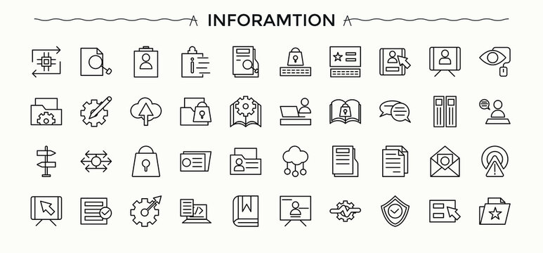 Information icon pack. Outline icons pack. Data linear icon collection. Contains such symbols as info, news, data, help, inform and more.