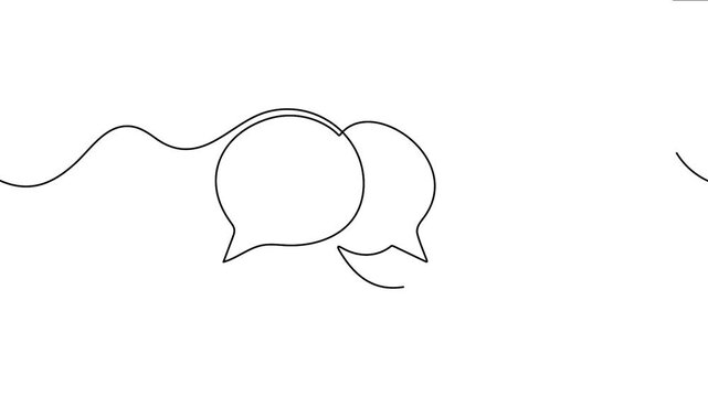 Continuous line art overlapping speech bubbles drawing animation loop
