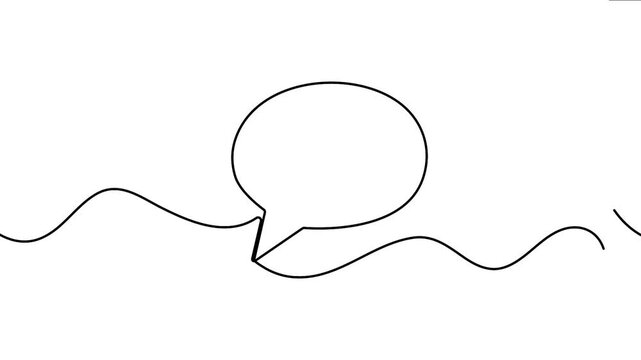 Continuous line art round speech bubble icon drawing animation loop