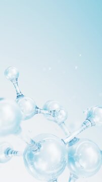 3D abstract glass molecular structures with bonded spheres. Cosmetic collagen serum, essence oil, vitamin, hyaluronic acid for skin care. Healthcare concept loop animation. Vertical Video.