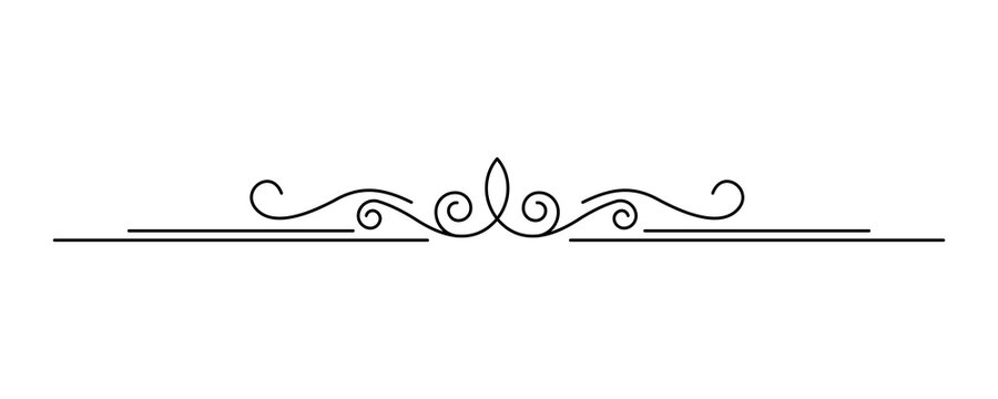 Symmetrical black scroll divider with artistic flourishes for decorative page separation on transparent background.