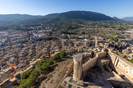 View of the medieval castle at Biar, in Alicante (Spain), with the village in the background