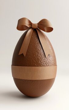 Charming 3D illustration of a chocolate easter egg adorned with a ribbon bow, perfect for holiday celebrations and springtime gifting