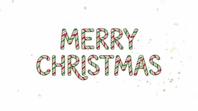 merry christmas candy cane text animation loop with holly and snowflakes 3d render background
