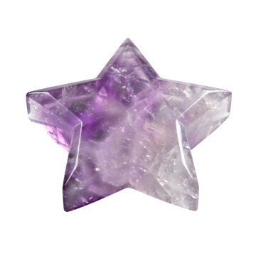 Amethyst crystal star isolated on transparent background for decorative interior design use.