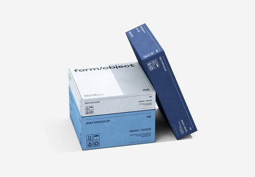 Boxes Stack With Leaning Box Mockup For Branding And Packaging Design