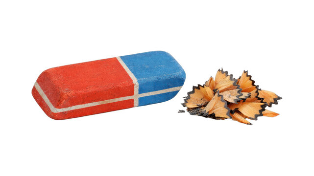 PNG Colorful eraser with pencil shavings.