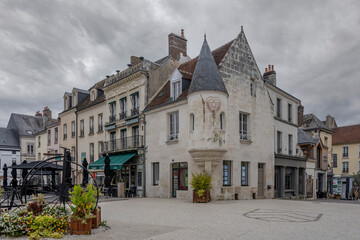 Mortagne-Au-Perche, France - 10 09 2026: View the facade of the 16th-century house with a turret and a sundial © Franck Legros