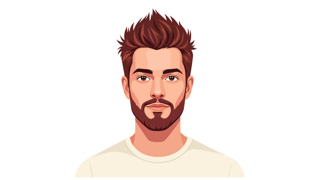 Handsome Young Man Avatar vector illustration of a male character with spiky brown hair and groomed beard on white background ideal for profile pictures and gaming character design.