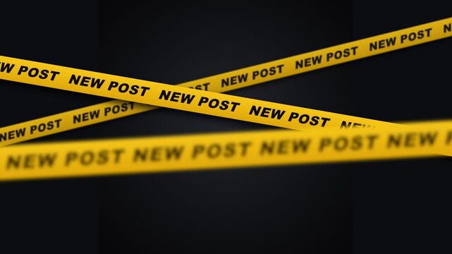 Yellow caution tape with New Post text crossing against a dark background, representing blog update or announcement concept
