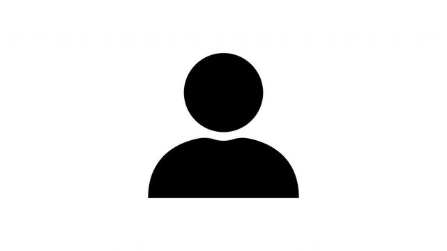Black user profile icon fades in smoothly on a white transparent background and remains visible without further motion. Fade-in adds depth and energy to the animated scene.