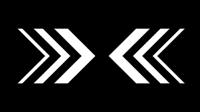 White outlined chevrons slide outward in opposing directions, creating a mirrored directional transition with alternating motion, high quality video footage for interface design and motion graphics