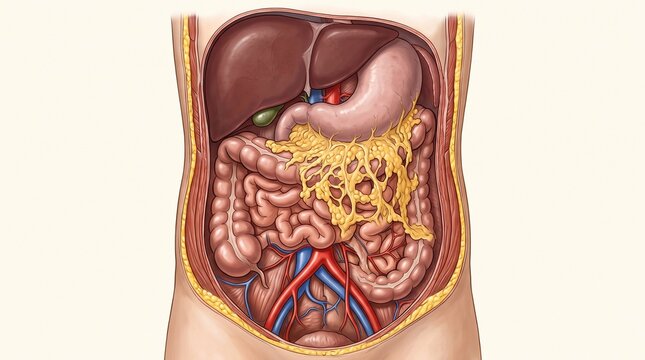 Human Digestive System Anatomy and Internal Organs Illustration