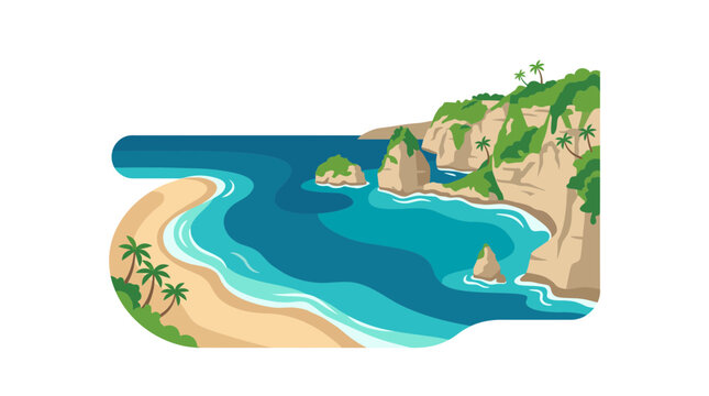 Tropical bay landscape with clear blue water and rocky cliffs vector