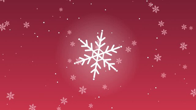 Ornate Snowflake Ruby. Large ornate rotating snowflake with falling snowflakes, winter animation, seamless loop
