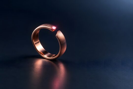 Close-up of a gold ring with red gemstone on dark background