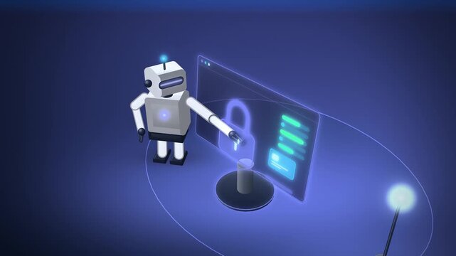Humanoid robot with padlock angle view seamless loop