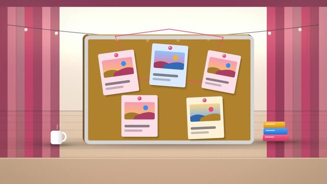 Pink content planning pinboard with notes endless loop