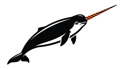 Stylized graphic vector illustration of black and white narwhal with vibrant striped horn © rafay