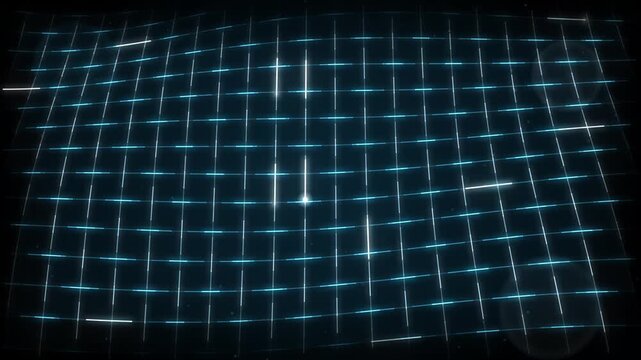 Seamless loop of glowing threads woven over and under in a waving fabric with light running along the threads, cyan blue glow on black, abstract texture background, 4K
