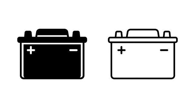 Car battery icon with plus minus terminals on transparent background