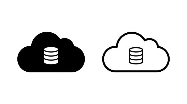 Cloud storage icon with database symbol on transparent background