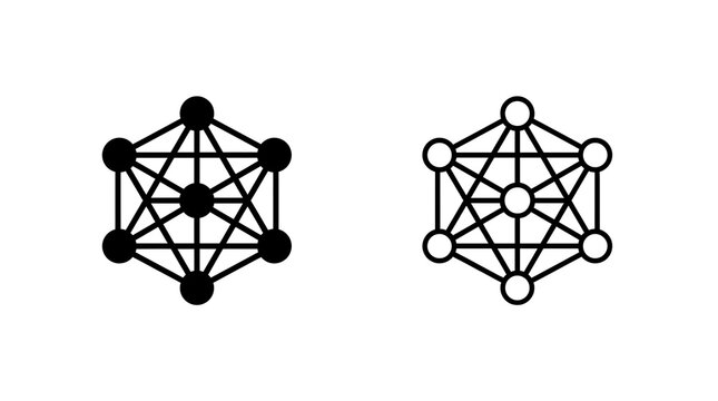 Hexagonal Graph Theory Network Diagram Icon Set on transparent background