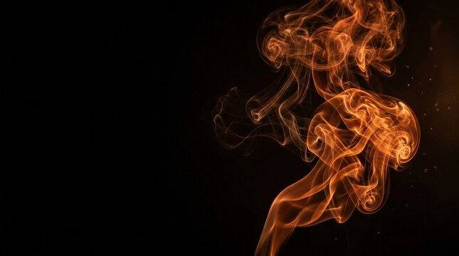 Orange Smoke Halloween Background, Abstract Volumetric Wisps on Black
