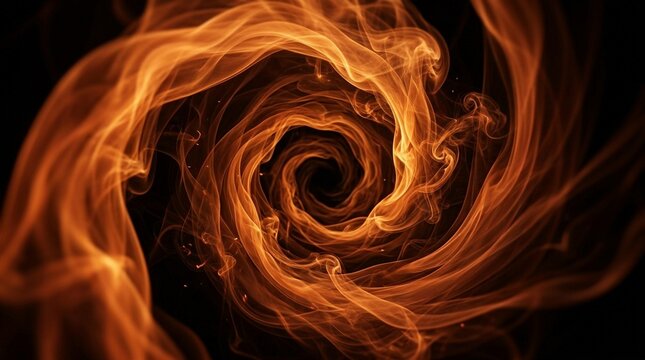 Orange Smoke Halloween Background, Abstract Volumetric Wisps on Black