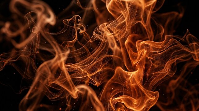 Orange Smoke Halloween Background, Abstract Volumetric Wisps on Black