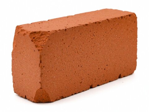 Single Red Clay Brick on White Background