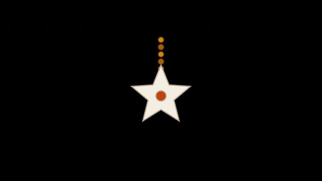 A close-up shot of a hanging linen star ornament suspended by wooden beads on a string, swaying gently with a smooth pendulum motion against a dark background