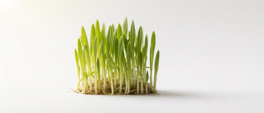 Fresh green wheatgrass sprouts on white background