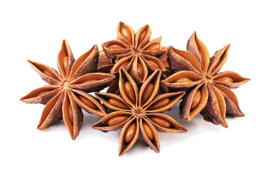 star anise or badian seed spice isolated on white background