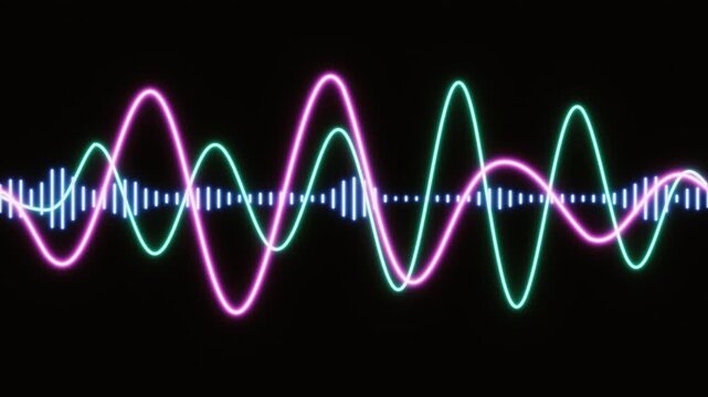 Neon Music Waves Flowing Over a Glowing Equalizer