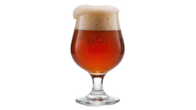 Amber ale beer with frothy head in tulip glass, isolated on transparent background