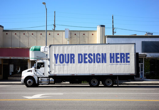 Mockup Of Customizable Box Truck Side Parked On Street