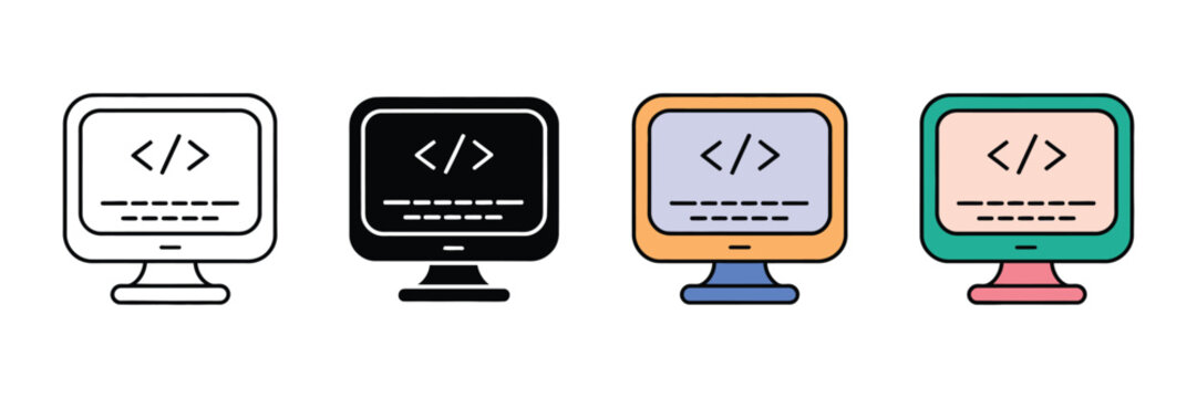 Web development icons for coding, HTML programming and software design