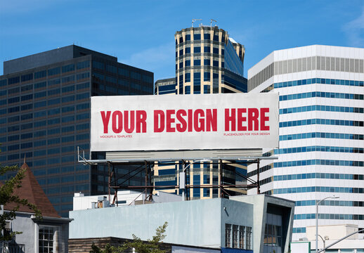 Mockup Of Customizable Rooftop Billboard Among City Skyscrapers