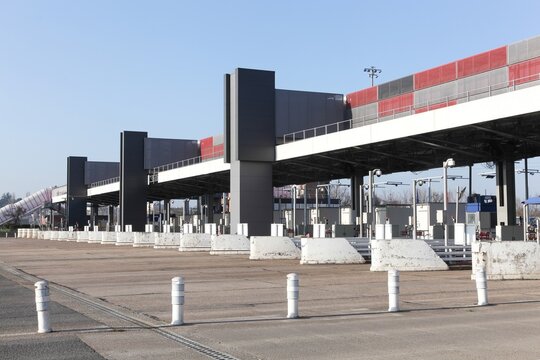 Motorway toll barrier in Villefranche Limas, France
